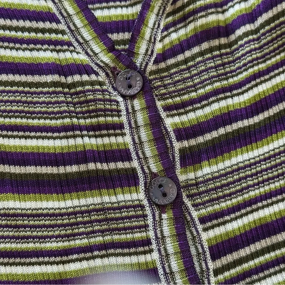 Dolce & Gabbana Striped Long Cardigan with Purple Accents, Size 38 - Picture 4 of 9